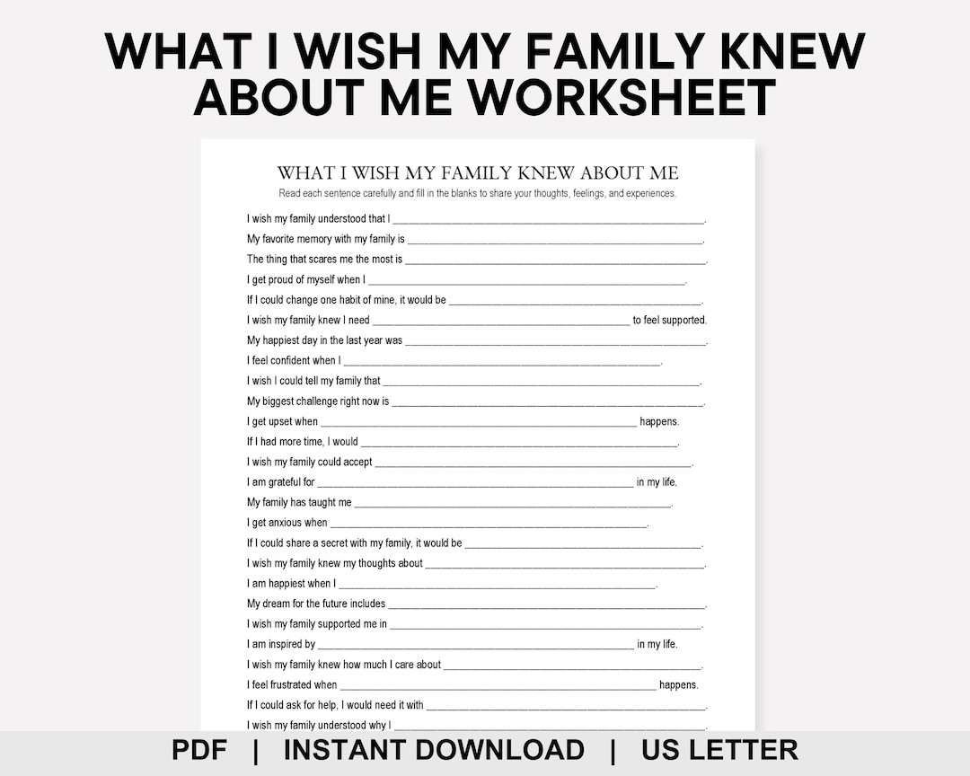What I Wish My Family Knew About Me Worksheet, All About Me, Family ...
