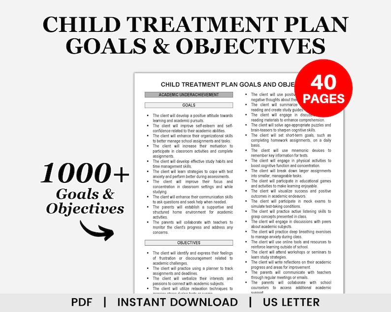 Child Treatment Plan Goals and Objectives, Therapy Goals and Objectives ...
