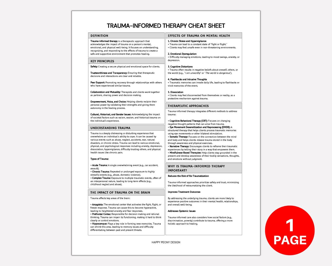 Trauma Informed Therapy Cheat Sheet, Trauma Therapy, Trauma Counseling ...