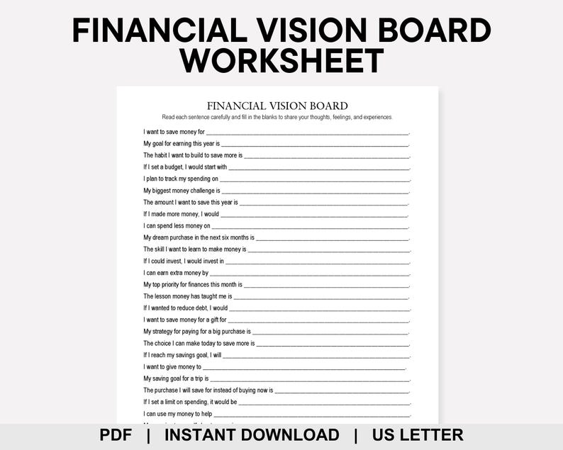 Financial Vision Examples Financial Vision Board Worksheet, Wealth Vision Board, Money ...