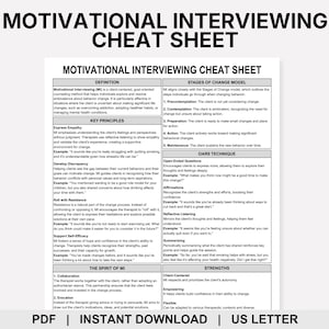 Motivational Interviewing Cheat Sheet, MI Cheat Sheet, MI Therapy, Motivational Coaching, Stages of Change, OARS Technique, Change Talk