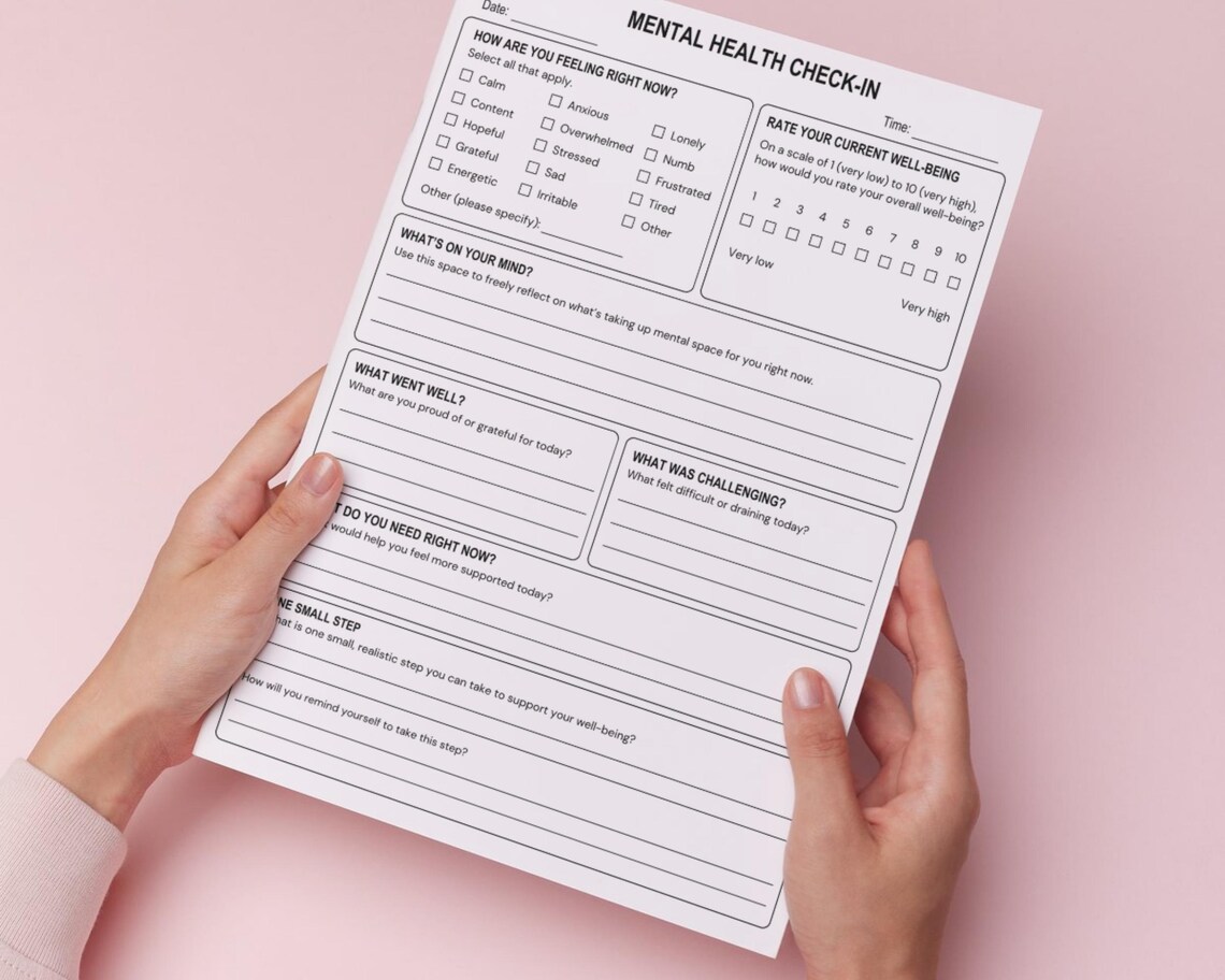 Mental Health Check in Worksheet, Daily Mood Tracker, Anxiety Relief ...