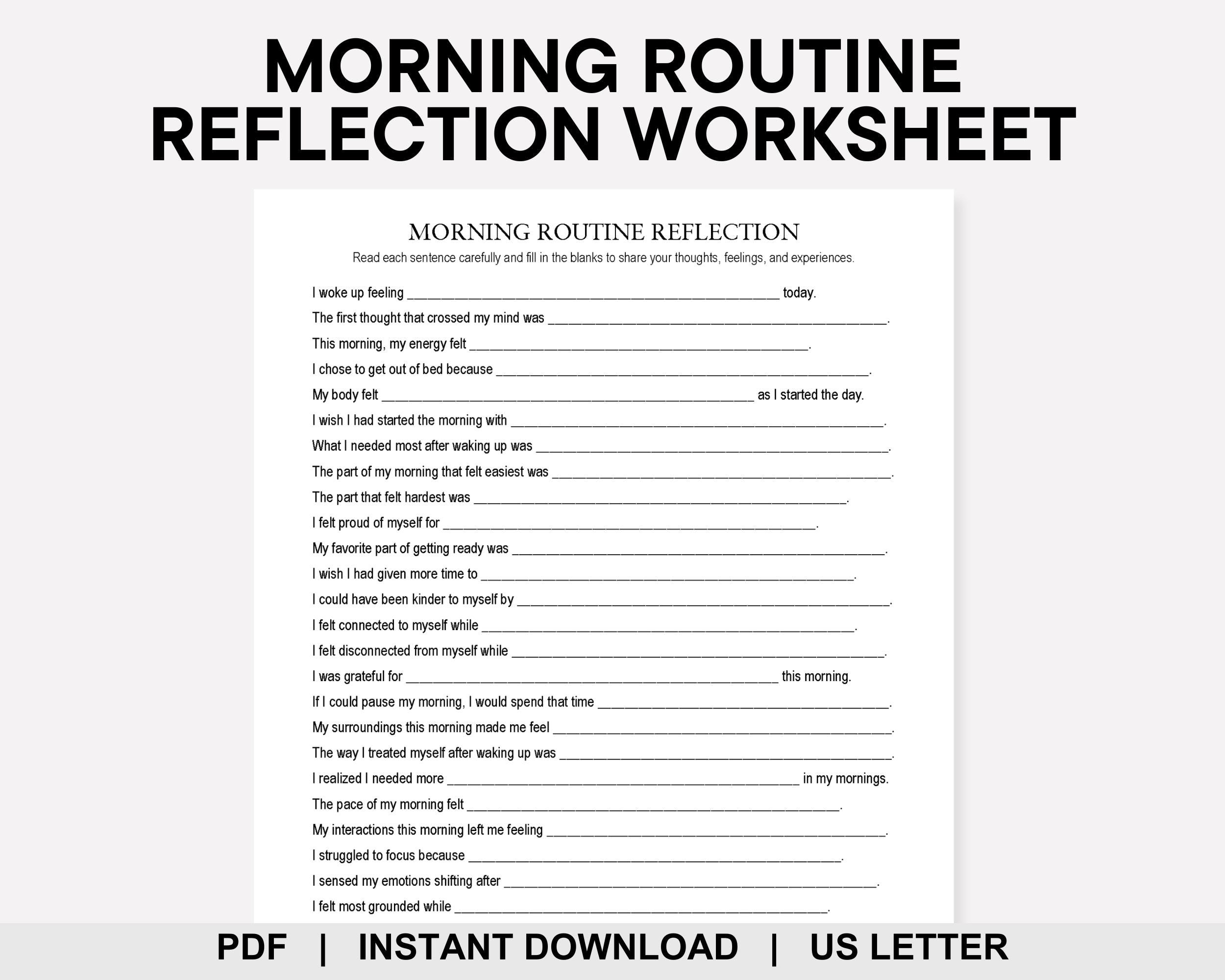 Reflection Routine Morning Routine Reflection Worksheet, Morning Habits, Goal Setting ...