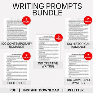 Writing Prompts Bundle, Creative Writing, Contemporary Romance, Historical Romance, Thriller, Crime Mystery, Story Starters, Storytelling