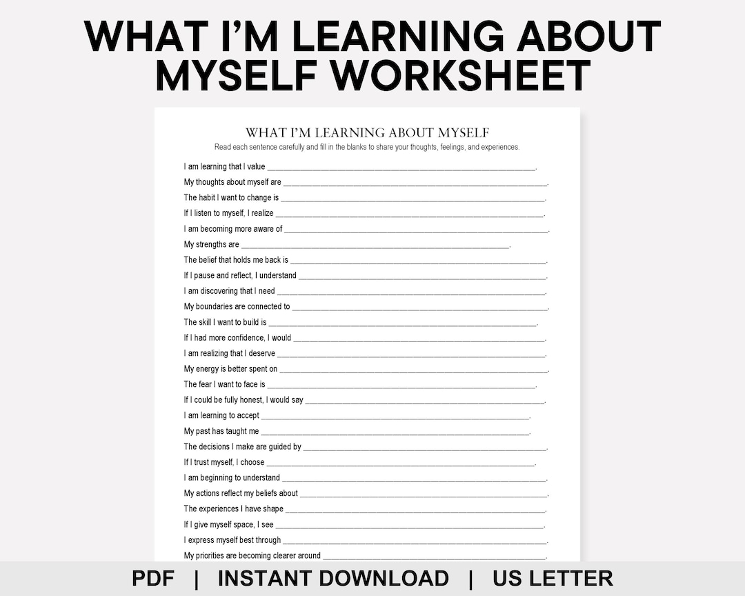 Understanding Myself Worksheet What Im Learning About Myself Worksheet, All About Me, Who Am I, Life ...