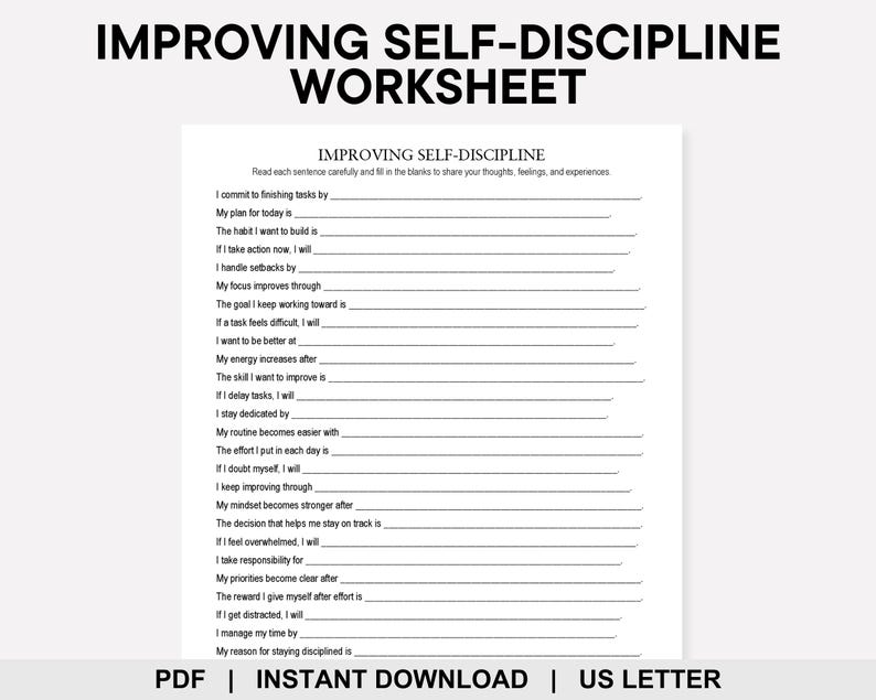 Self Discipline Worksheet.pdf Improving Self Discipline Worksheet, Productivity, Goal Setting, Growth ...