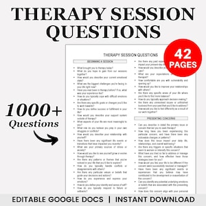 Editable Therapy Session Questions, Therapy Questions,  Counseling Questions, Adult Therapy, Therapy Questionnaire, Therapy Tools