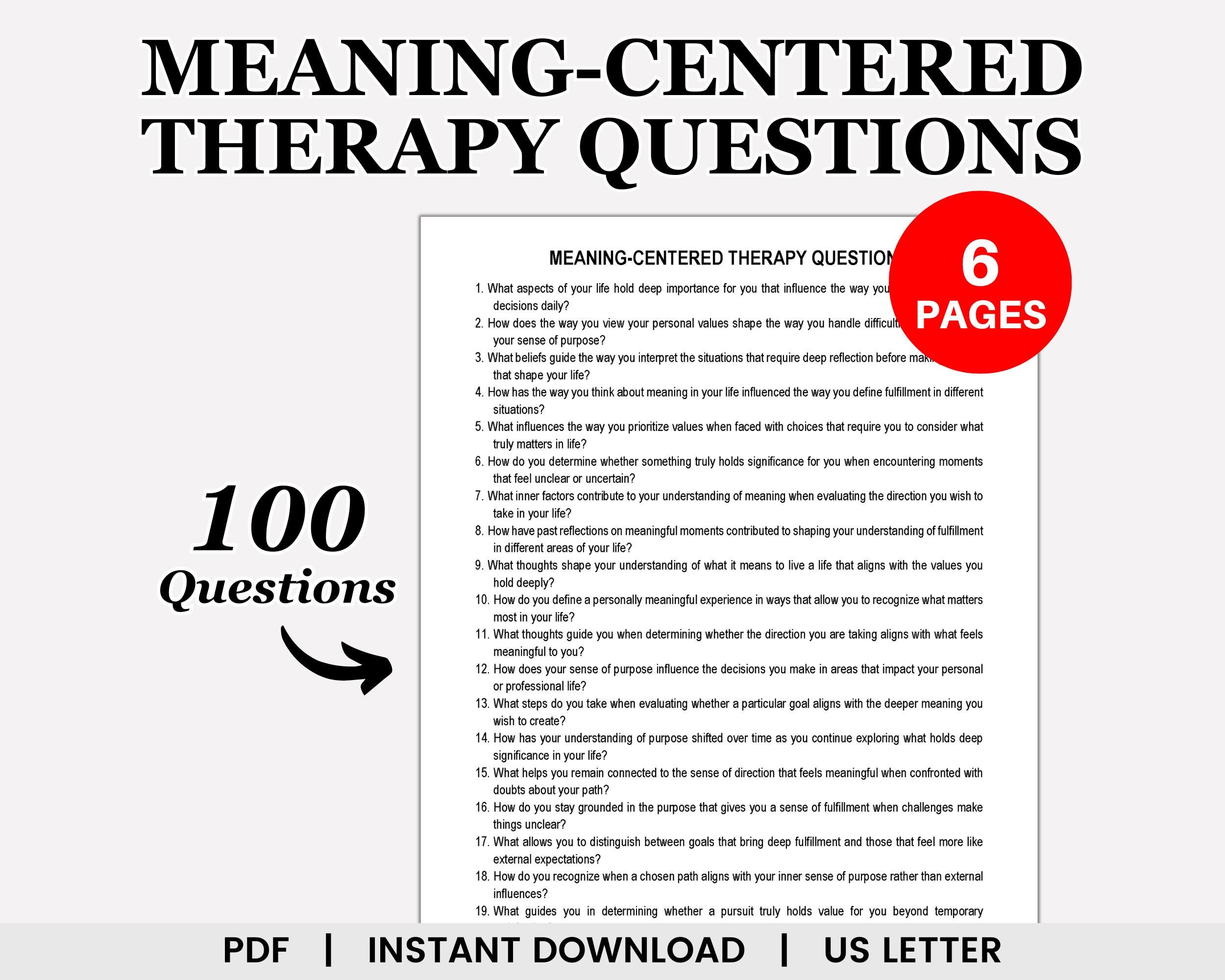 Meaning Centered Therapy Questions, Logotherapy, Existential Crisis ...