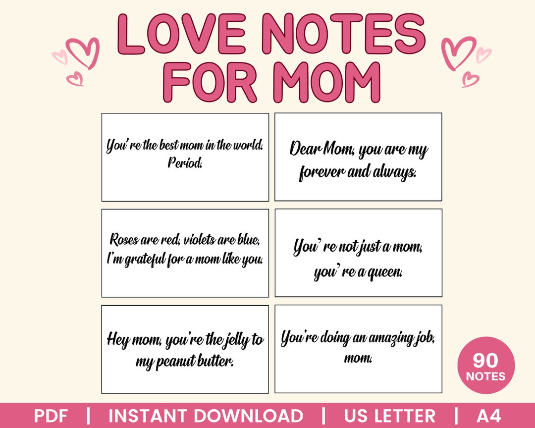 Love Notes for Mom, Love Quotes for Mom, Birthday Gift for Mom, Mother