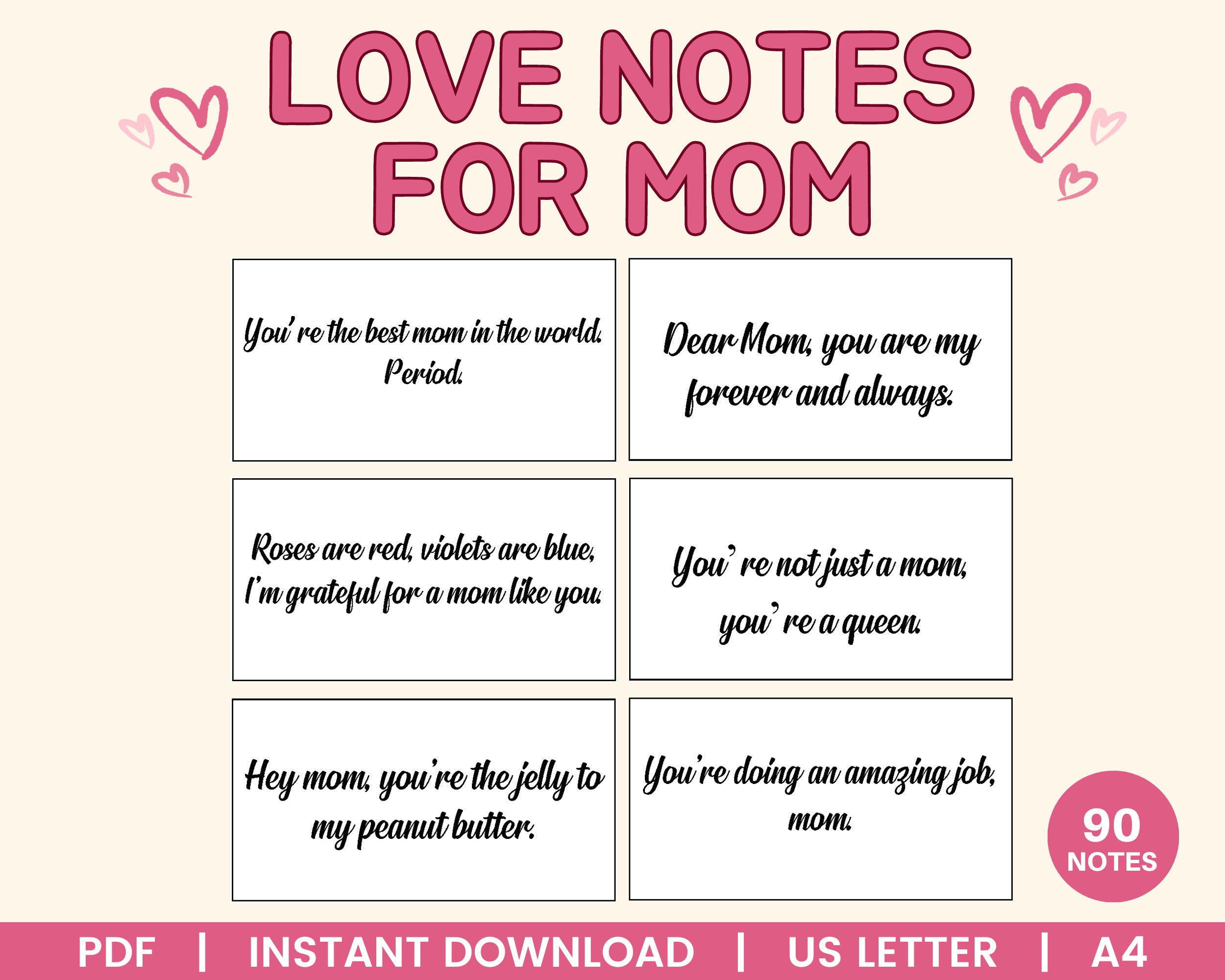 Love Notes for Mom Love Quotes for Mom Birthday Gift for - Etsy