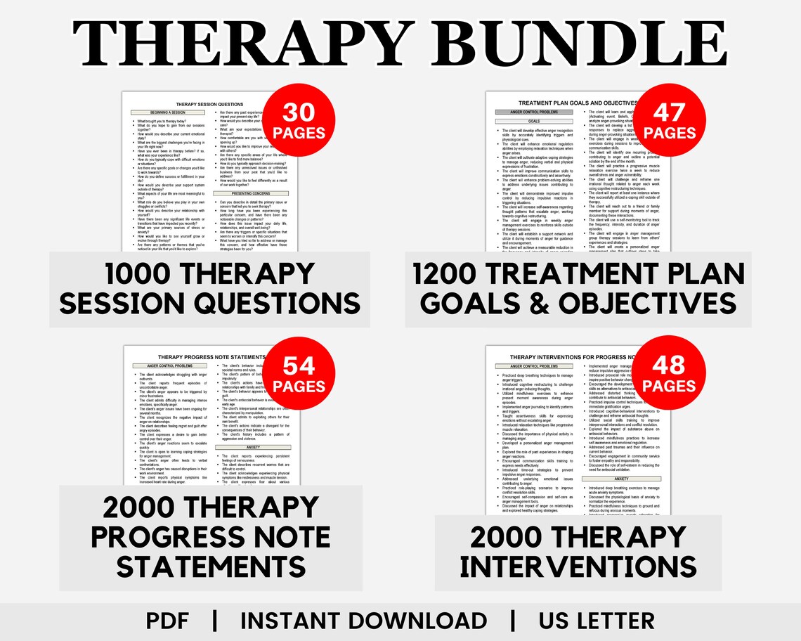 Therapy Bundle, Therapy Session Questions, Therapy Goals and Objectives