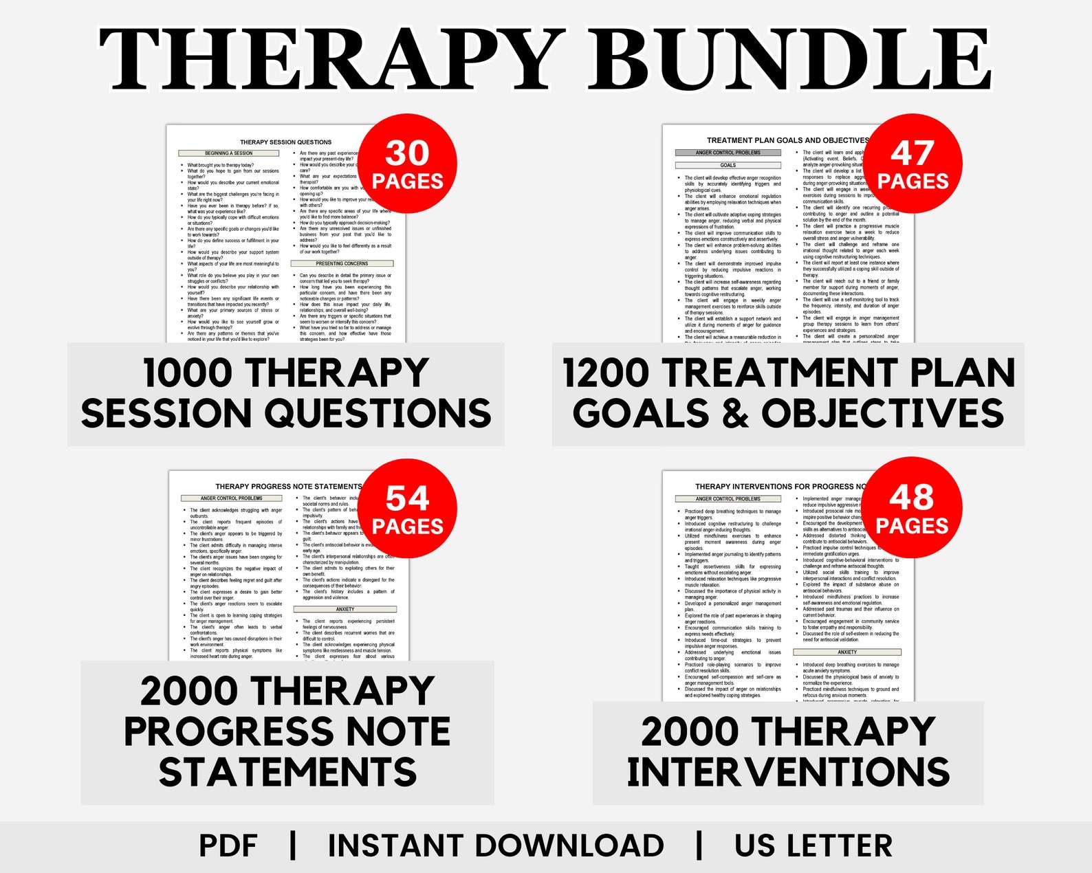 Therapy Bundle, Therapy Session Questions, Therapy Goals and Objectives