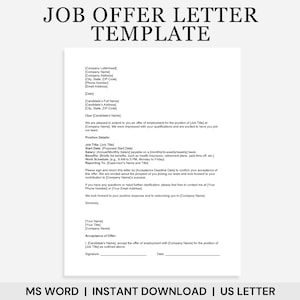 Plantilla de carta de oferta de trabajo, plantilla de oferta de trabajo, carta de oferta de empleo, contrato de trabajo, carta de empleo, plantilla de nuevo empleado, formulario de RR.