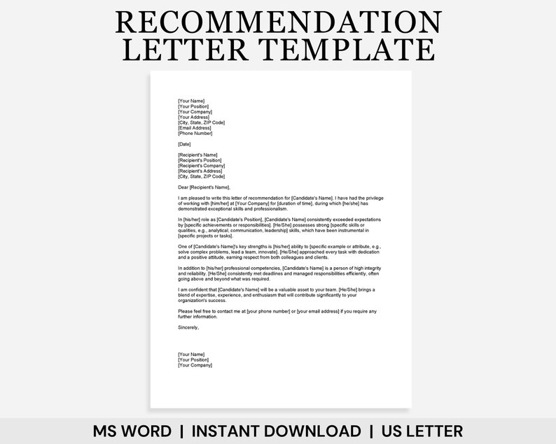 Job Recommendation Letter Template, Letter of Recommendation, Character ...