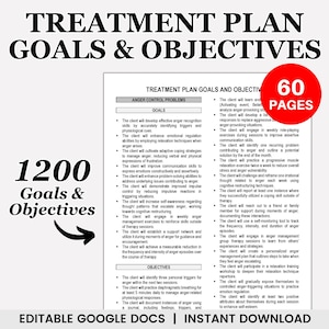 Editable Treatment Plan Goals and Objectives, Therapy Goals and Objectives, Treatment Planner, Therapy Plan, Treatment Planning Tool