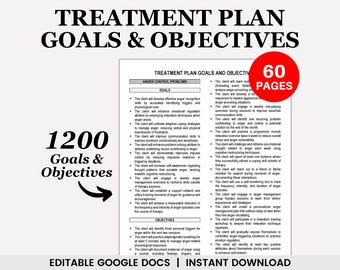 Editable Treatment Plan Goals and Objectives, Therapy Goals and Objectives, Treatment Planner, Therapy Plan, Treatment Planning Tool