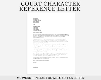 Court Character Reference Letter Template, Character Reference for Court Letter, Character Letter for a Judge, Judicial Character Reference