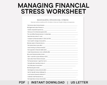 Managing Financial Stress Worksheet, Financial Goals, Financial Wellness, Money Management, Money Mindset, Personal Finance, Self Care