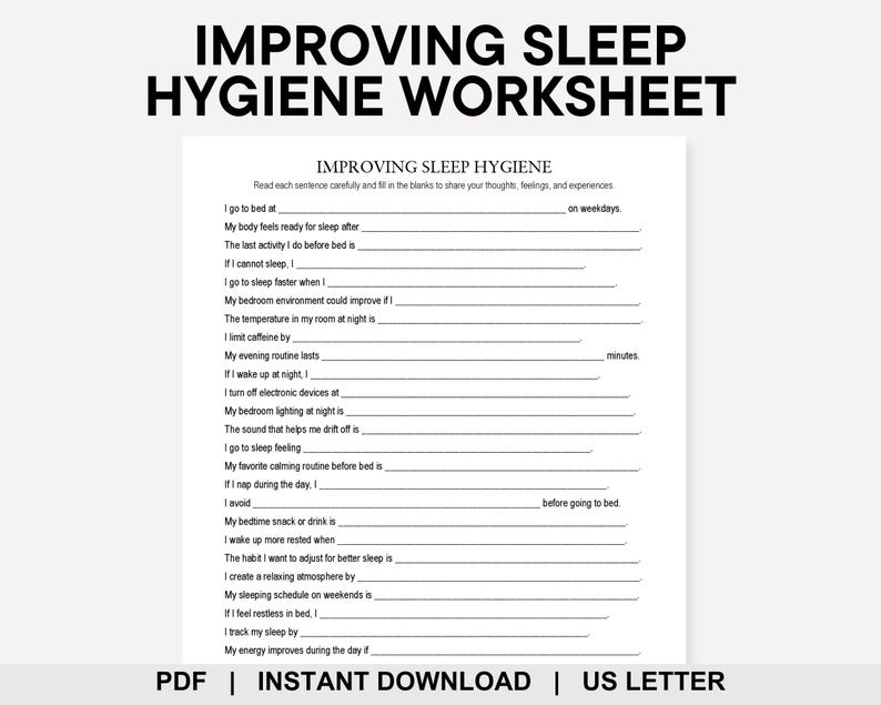 Improving Sleep Hygiene Worksheet, Sleep Habits, Bedtime Routine ...