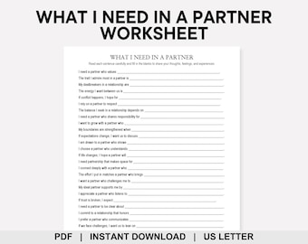 What I Need in a Partner Worksheet, Communication Skills, Relationship Building, Setting Boundaries, Self Awareness, Self Reflection