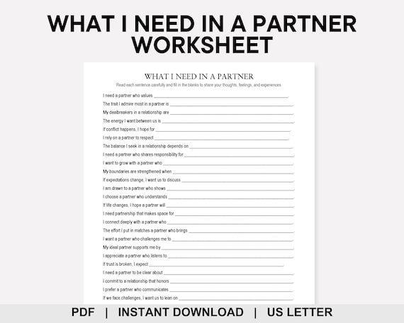 What I Need in a Partner Worksheet, Communication Skills, Relationship Building, Setting Boundaries, Self Awareness, Self Reflection