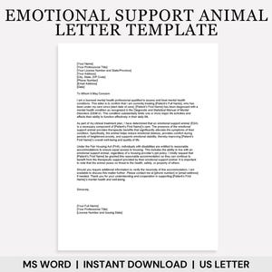 Plantilla de carta para animal de apoyo emocional, plantilla de carta para ESA, carta para ESA, animal de servicio, plantilla para médico, carta para terapeuta, plan de tratamiento