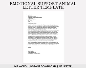 Emotional Support Animal Letter Template, ESA Letter Template, ESA Letter, Service Animal, Doctor Template, Therapist Letter, Treatment Plan