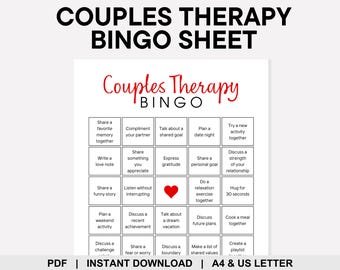 Couples Therapy Bingo, Couples Bingo, Couples Game, Mental Health Bingo, Printable Bingo, Date Night Game, Therapy Game, Marriage Counseling