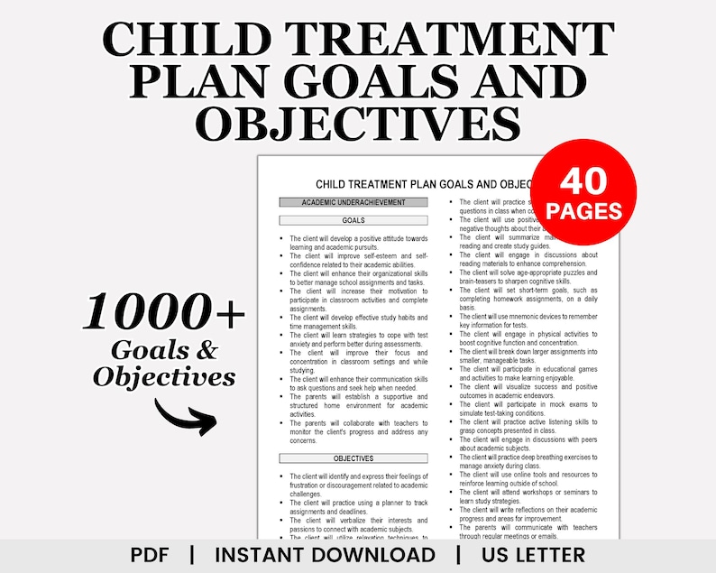 Child Treatment Plan Goals and Objectives, Therapy Goals, Child Therapy ...