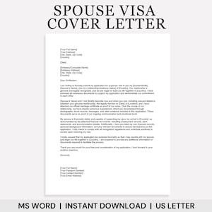 Plantilla de carta de presentación para visa de cónyuge, carta de apoyo para visa de cónyuge, carta de cónyuge para inmigración, carta de relación, carta de inmigración