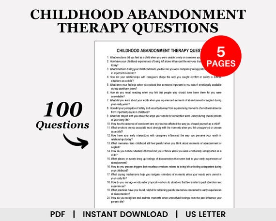 Childhood Abandonment Therapy Questions, Childhood Trauma, Inner Child Therapy, Trauma Therapy, Therapy Questions, Counseling Questions