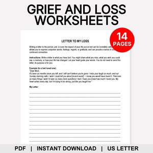 Grief and Loss Worksheets, Grief Therapy, Grief Counseling, Bereavement, Mourning, Emotional Healing, Trauma Recovery, Coping Skills