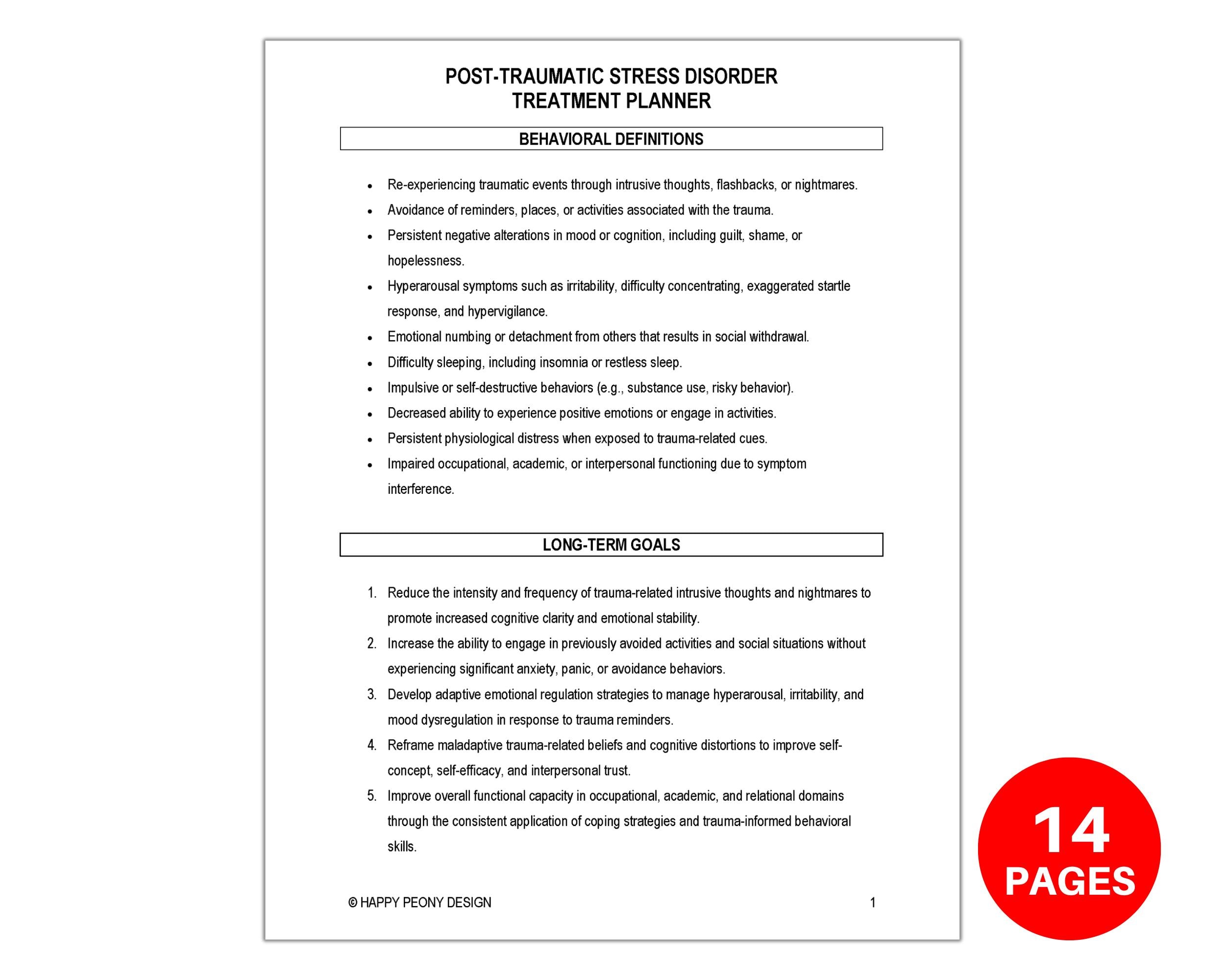 PTSD Treatment Planner, Post Traumatic Stress Disorder, Goals and ...