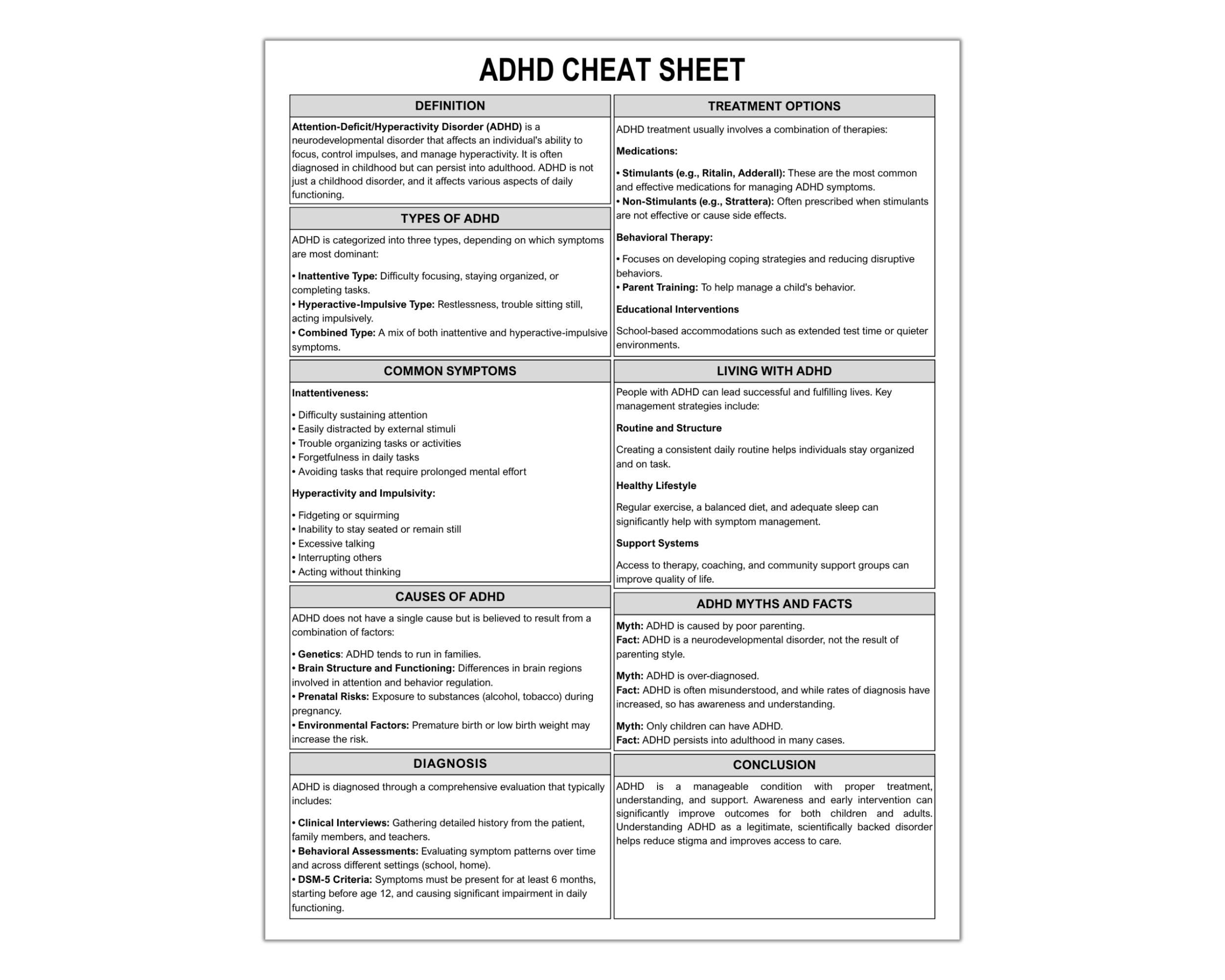 ADHD Cheat Sheet, Attention Deficit Hyperactivity Disorder, Autism ...