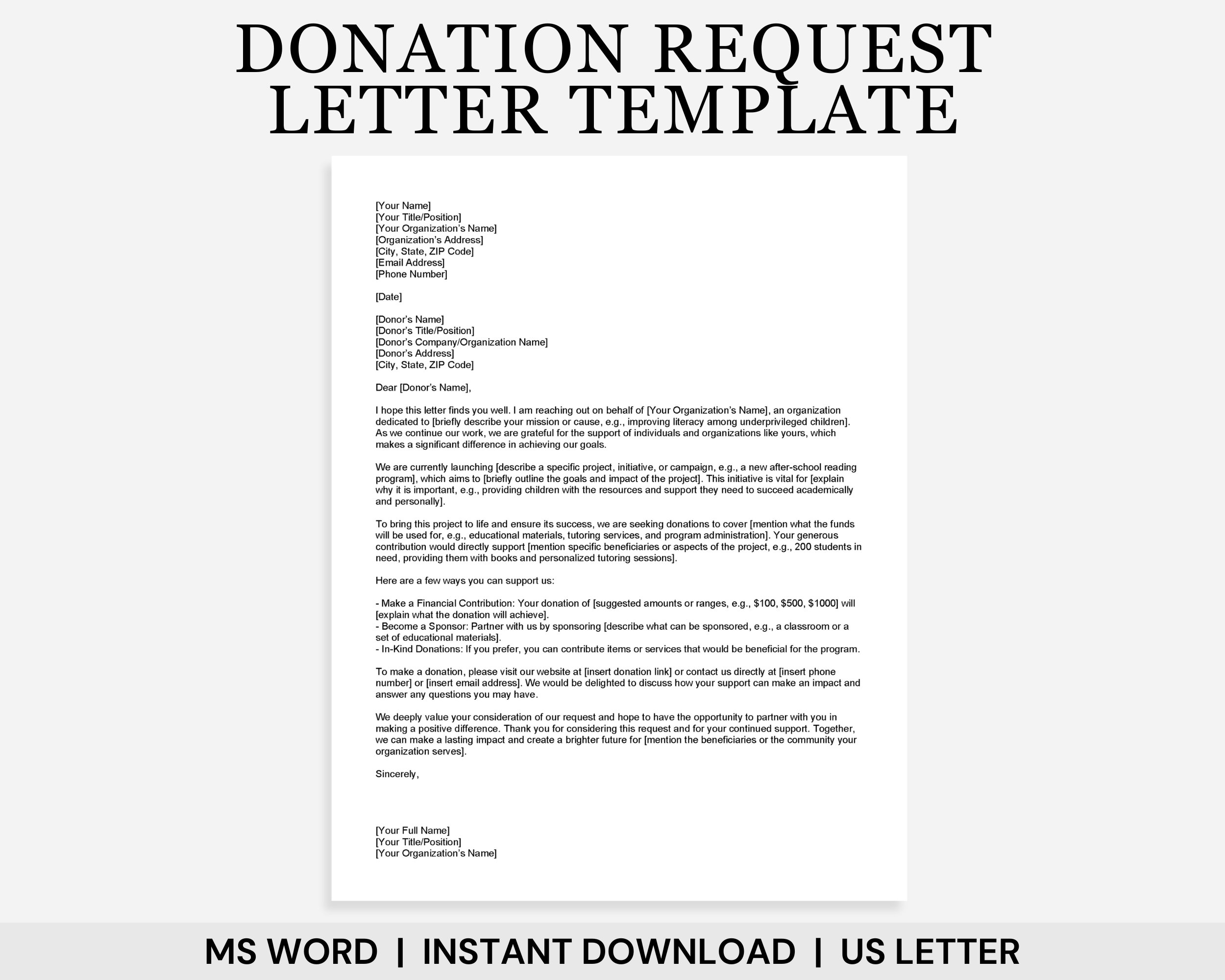 Donation Request Letter Template, Donation Letter Template, Donation Letter, Donation Template, Sponsorship Letter, Fundraising Letter