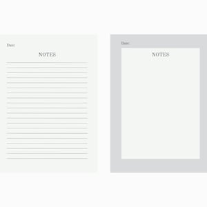 May include: Two blank lined note pages with the word "NOTES" at the top of each page. The page on the left is white and the page on the right is light gray.