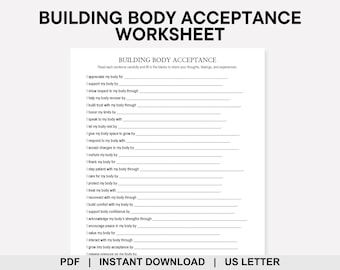 Building Body Acceptance Worksheet, Body Image, Body Positivity, Personal Growth, Self Esteem, Self Compassion, Self Love, Self Care