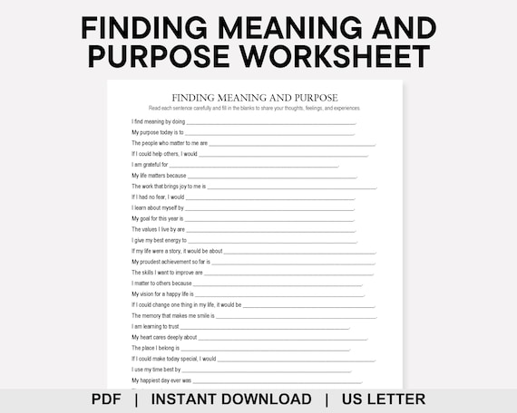 Finding Meaning and Purpose Worksheet, Life Purpose, Goal Setting, Core Values, Quarter Life Crisis, Ikigai, Personal Growth, Self Discovery