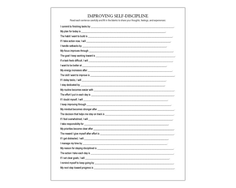 Self Discipline Worksheet.pdf Improving Self Discipline Worksheet, Productivity, Goal Setting, Growth ...