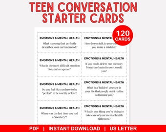 Cartes de démarrage pour une conversation entre ados, Cartes de discussion pour ados, Questions brise-glace, Jeu Apprenez à vous connaître, Dîner de famille, Groupe de jeunes, Thérapie pour ados