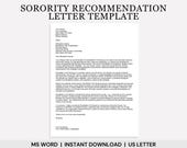 Sorority Recommendation Letter Template, Sorority Letter of Recommendation, Letter of Sorority Recommendation, Sorority Letter