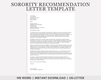 Sorority Recommendation Letter Template, Sorority Letter of Recommendation, Letter of Sorority Recommendation, Sorority Letter