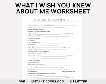 What I Wish You Knew About Me Worksheet, Self Reflection, Self Discovery, Self Awareness, Inner Child, Personal Growth, Mindfulness
