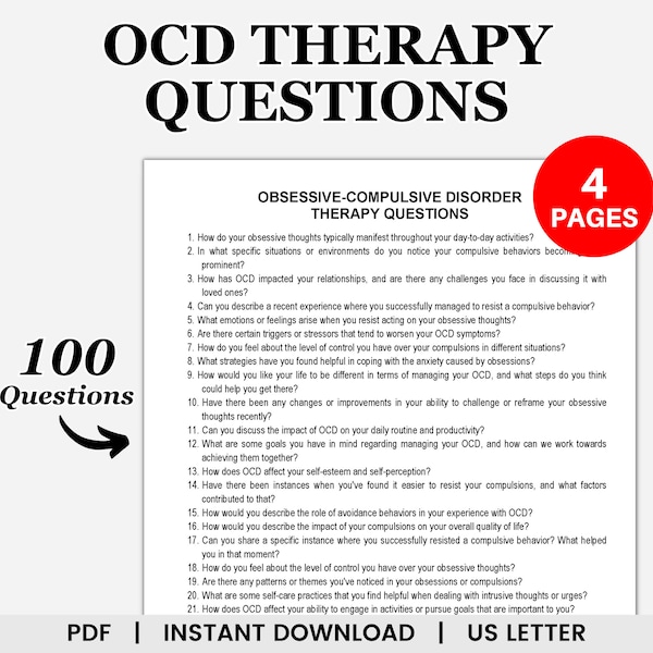 OCD Therapy Questions, OCD Therapy, Therapy Questions, Counseling Questions, Therapy Questionnaire, Therapy Tools, Therapy Notes