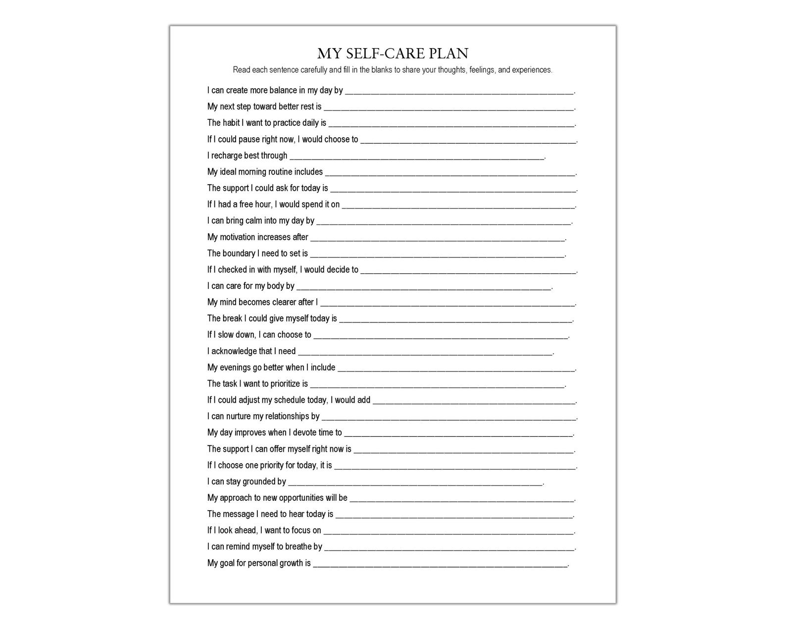 My Self Care Plan Worksheet, Stress Management, Burnout Prevention ...