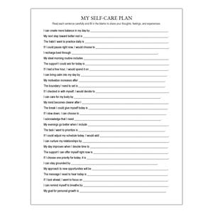 My Self Care Plan Worksheet, Stress Management, Burnout Prevention ...