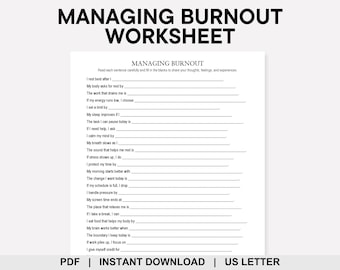 Managing Burnout Worksheet, Burnout Recovery, Burnout Prevention, Occupational Stress, Chronic Fatigue, Stress Management, Boundary Setting