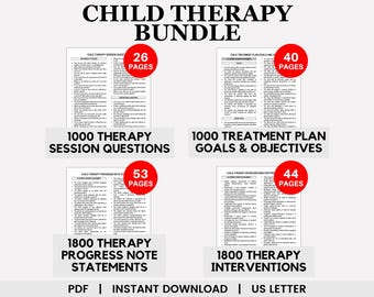 Child Therapy Bundle, Kids Therapy, Child Therapist, Therapy Questions, Therapy Goals and Objectives, Progress Notes, Therapy Interventions