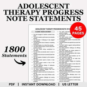 Adolescent Therapy Progress Note Statements, Teen Therapy, School Counseling, Progress Report, Therapy Interventions, Treatment Planner