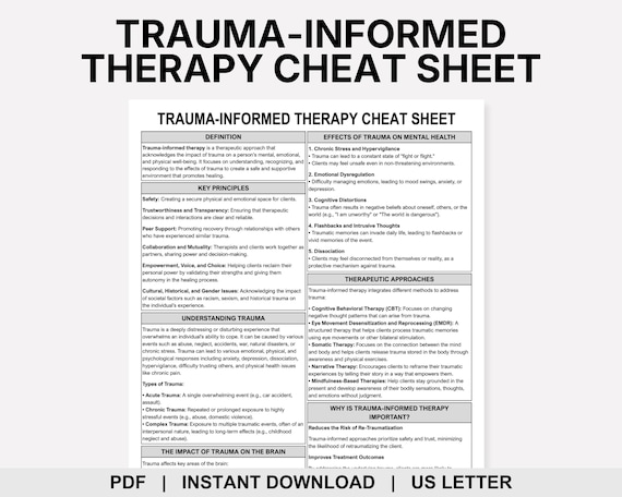 Trauma Informed Therapy Cheat Sheet, Trauma Counseling, Trauma Therapist, Trauma Response, Trauma Healing, PTSD, Emotional Regulation